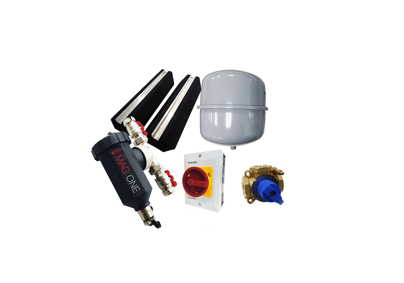 Aerona installation pack R - Open Loop Direct Non Pre-plumbed 3 Port Diverter Valve (Components: flexi foot kit, Mag One DUO filter, 18L sealed system kit, 32A AC isolator, 3-port diverter valve).